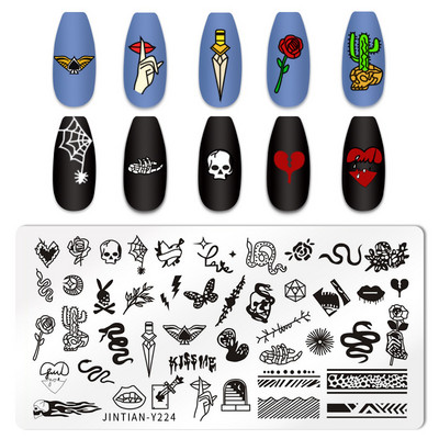 Halloween Ploče za utiskivanje noktiju lubanja Bundeva Pravokutnik Predložak Šablone Nail Art Stamp Slika Ploča Manikura Alati za ispis noktiju