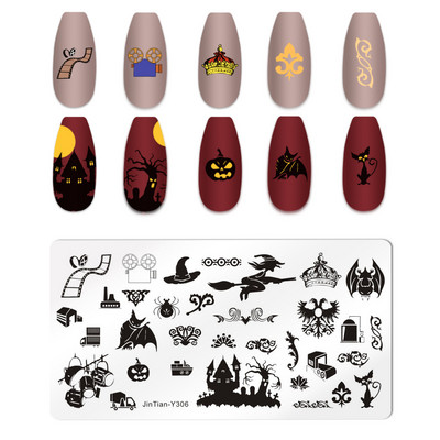 Halloween Ploče za utiskivanje noktiju lubanja Bundeva Pravokutnik Predložak Šablone Nail Art Stamp Slika Ploča Manikura Alati za ispis noktiju