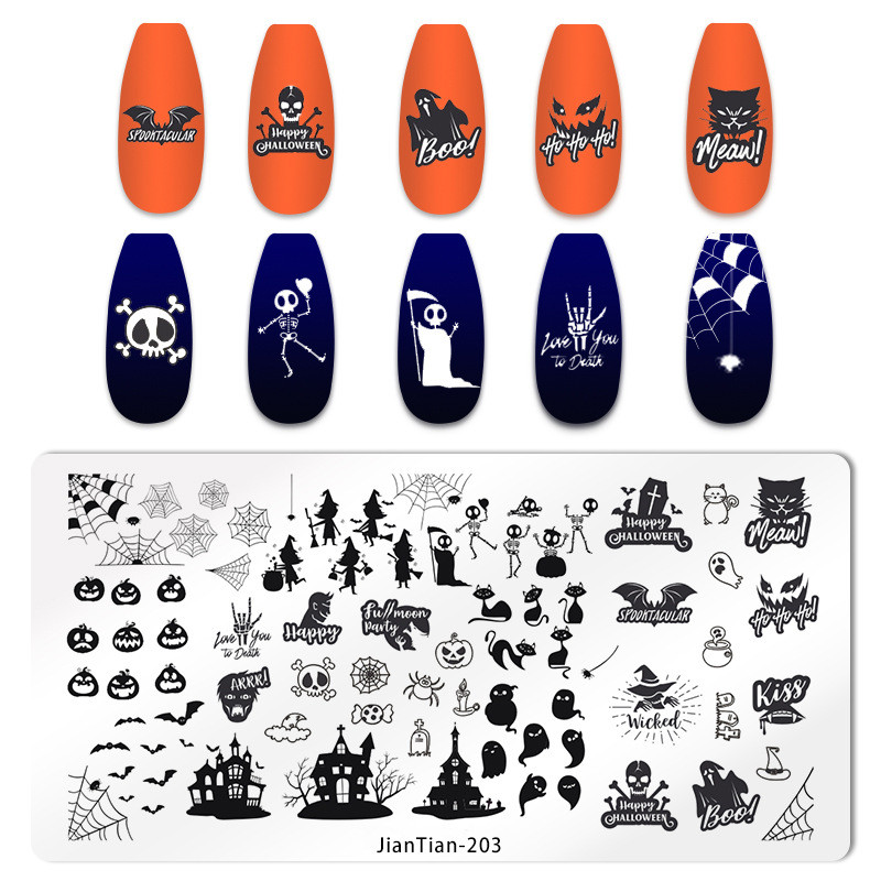 Halloween Ploče za utiskivanje noktiju lubanja Bundeva Pravokutnik Predložak Šablone Nail Art Stamp Slika Ploča Manikura Alati za ispis noktiju