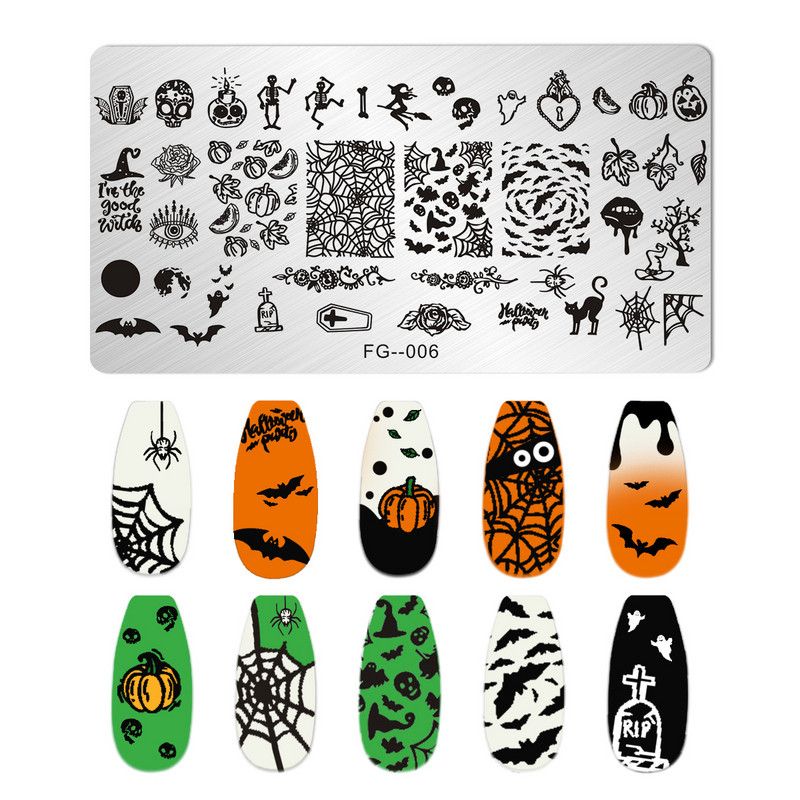 Halloween Ploče za utiskivanje noktiju lubanja Bundeva Pravokutnik Predložak Šablone Nail Art Stamp Slika Ploča Manikura Alati za ispis noktiju