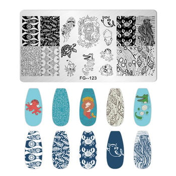 Дизайн на нокти Плочи за щамповане Сладко животно Октопод костенурка Риба шаран Шаблони за печат за нокти Куче Котка Дявол Шаблон за отпечатване на нокти Риба