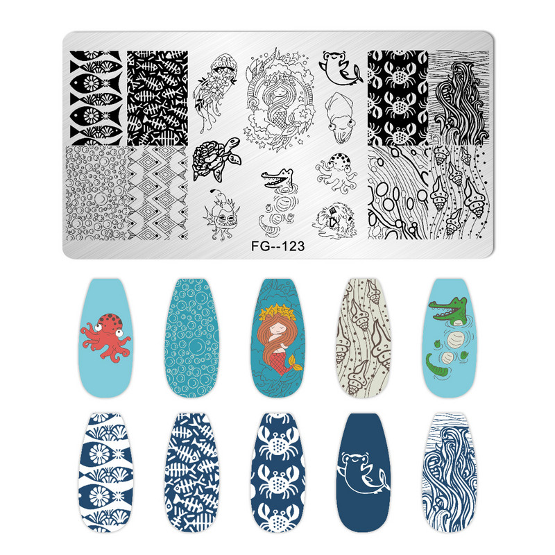 Dizajn noktiju Ploče za žigosanje Slatka životinja Hobotnica Kornjača Riba Šaran Šablone za pečate za nokte Pas Mačka Vrag Šablona za ispis noktiju Riba