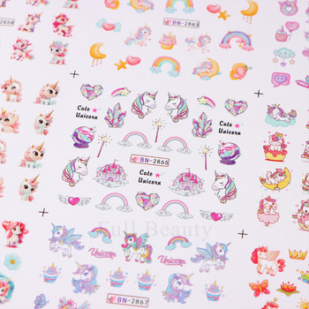 12 дизайна Pink Unicorn Water Transfer Slider Rainbow Horse Ice Cream Heart Cartoon Anime Nail Sticker Полираща декорация на нокти