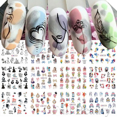 12 dizajna Pink Unicorn Water Transfer Slider Rainbow Horse Ice Cream Srce Crtić Anime Naljepnica za nokte Poliranje Ukrasi za nokte