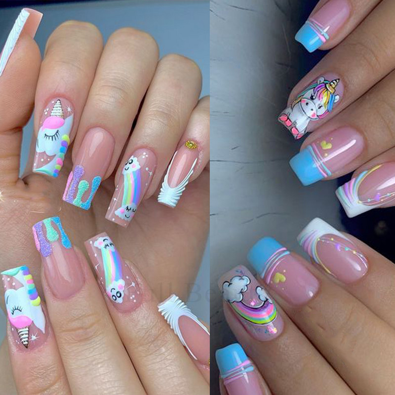 12 dizajna Pink Unicorn Water Transfer Slider Rainbow Horse Ice Cream Srce Crtić Anime Naljepnica za nokte Poliranje Ukrasi za nokte
