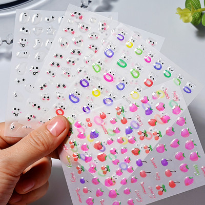 1 buc. Autocolante Kawaii Jelly Eye Fructe Capsuni Nail Art Autocolante Funny Mouth Monster Bean Adezive Slider Decals pentru decorare manichiura