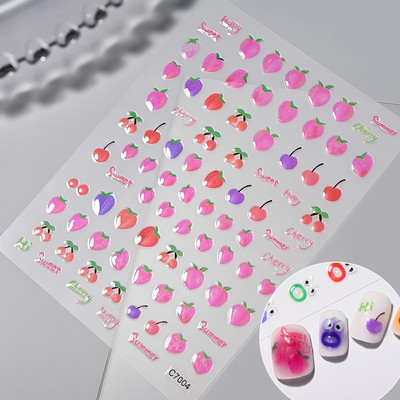 1 gab Kawaii Jelly Eye Zemeņu Augļu Nail Art Uzlīmes Funny Mouth Monster Bean Adhesive Slider Decals Manikīra dekorēšanai