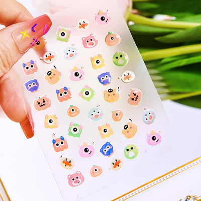 1 gab Kawaii Jelly Eye Zemeņu Augļu Nail Art Uzlīmes Funny Mouth Monster Bean Adhesive Slider Decals Manikīra dekorēšanai
