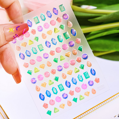1 gab Kawaii Jelly Eye Zemeņu Augļu Nail Art Uzlīmes Funny Mouth Monster Bean Adhesive Slider Decals Manikīra dekorēšanai