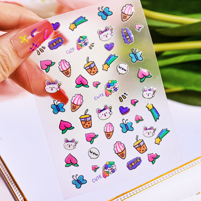 1 gab Kawaii Jelly Eye Zemeņu Augļu Nail Art Uzlīmes Funny Mouth Monster Bean Adhesive Slider Decals Manikīra dekorēšanai