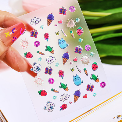 1 gab Kawaii Jelly Eye Zemeņu Augļu Nail Art Uzlīmes Funny Mouth Monster Bean Adhesive Slider Decals Manikīra dekorēšanai