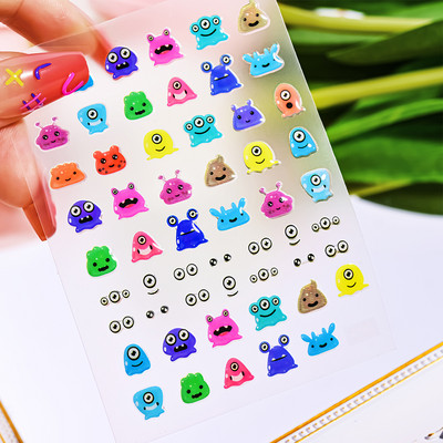 1 gab Kawaii Jelly Eye Zemeņu Augļu Nail Art Uzlīmes Funny Mouth Monster Bean Adhesive Slider Decals Manikīra dekorēšanai