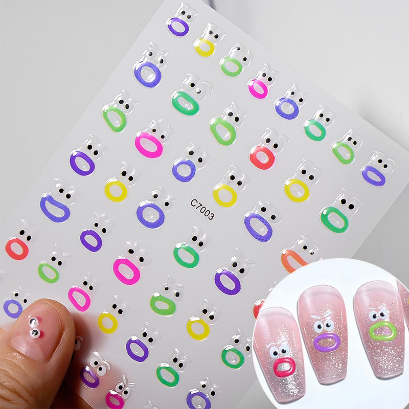 1 gab Kawaii Jelly Eye Zemeņu Augļu Nail Art Uzlīmes Funny Mouth Monster Bean Adhesive Slider Decals Manikīra dekorēšanai