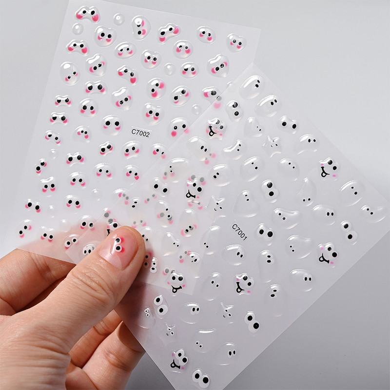 1 gab Kawaii Jelly Eye Zemeņu Augļu Nail Art Uzlīmes Funny Mouth Monster Bean Adhesive Slider Decals Manikīra dekorēšanai