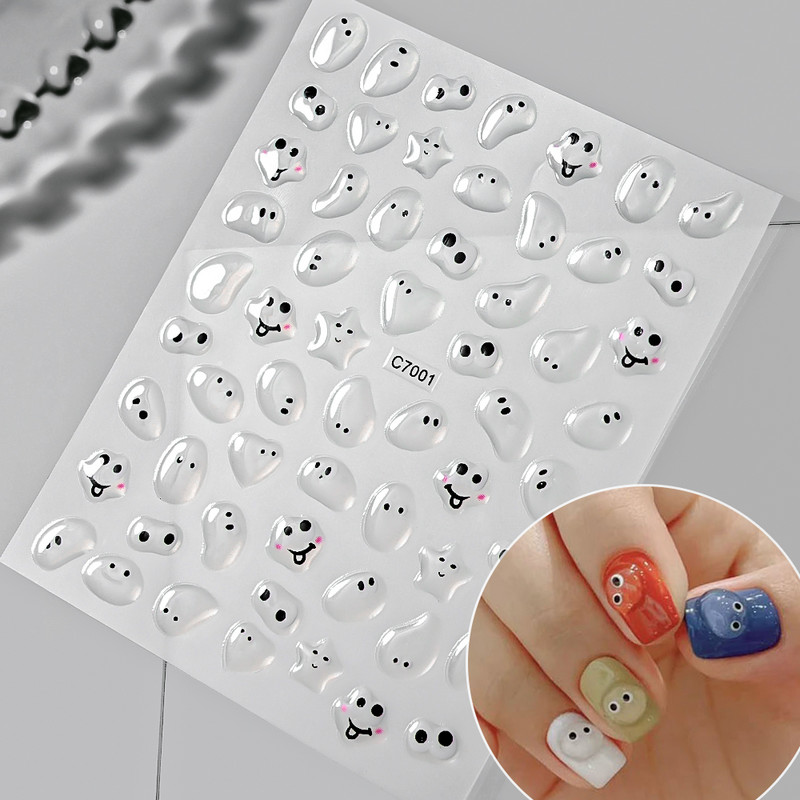 1 gab Kawaii Jelly Eye Zemeņu Augļu Nail Art Uzlīmes Funny Mouth Monster Bean Adhesive Slider Decals Manikīra dekorēšanai
