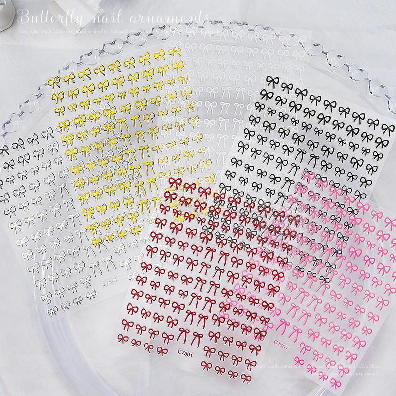 6 listova Vrpce Bowknots Naljepnice za nokte 3D slatka mašna Nail Tips Decora Decals Zlatne/Srebrne/Pink Bowknots Nail Charms Ljepljivi klizači