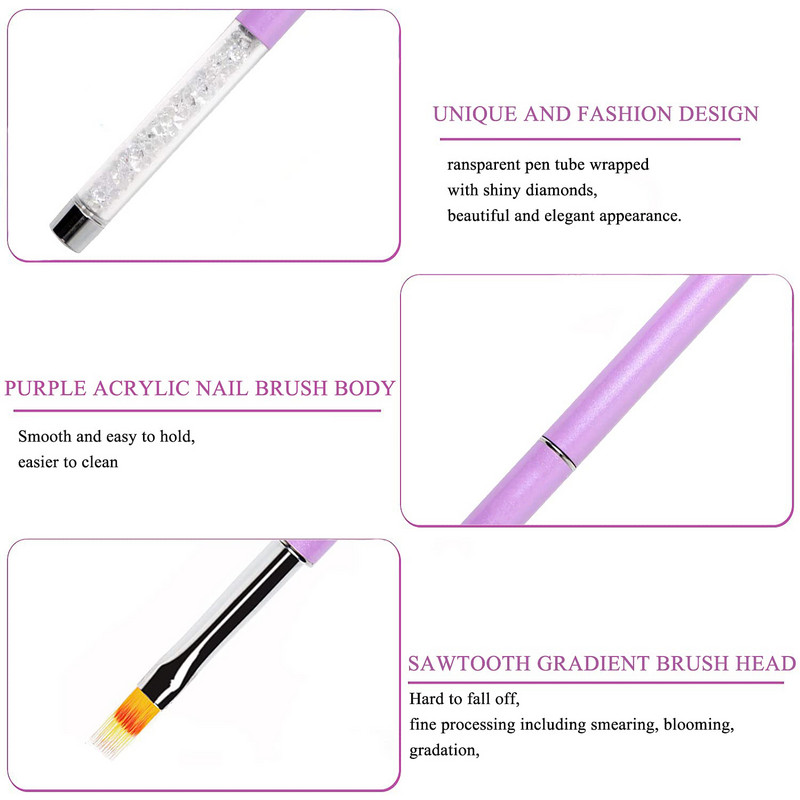 1 bucată perie pentru unghii perie pentru pictura în gradient pentru arta unghiilor cu mâner cu stras pentru designul unghiilor, pentru unghii cu gel