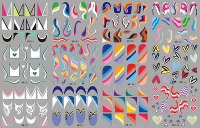 12 komada Ljubavno srce Vodene naljepnice za nokte Valentinovo Naljepnice za nokte Rainbow Swirl Ribbon Wave Line Naljepnice za nokte Naljepnice za francuske nokte
