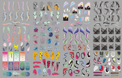 12 komada Ljubavno srce Vodene naljepnice za nokte Valentinovo Naljepnice za nokte Rainbow Swirl Ribbon Wave Line Naljepnice za nokte Naljepnice za francuske nokte