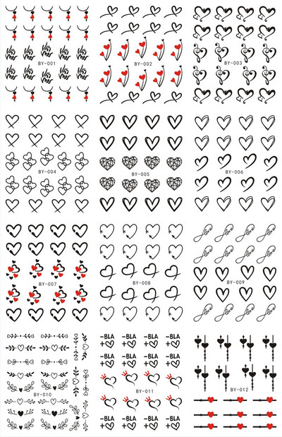 12 komada Ljubavno srce Vodene naljepnice za nokte Valentinovo Naljepnice za nokte Rainbow Swirl Ribbon Wave Line Naljepnice za nokte Naljepnice za francuske nokte