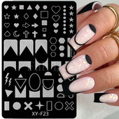 Franču nagu apzīmogošanas plāksne ģeometriskā līnija zvaigzne sirds ziedi nagu mākslas zīmogu veidnes attēlu drukāšanas zīmogi trafaretu manikīrs