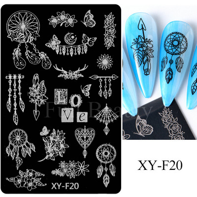 Franču nagu apzīmogošanas plāksne ģeometriskā līnija zvaigzne sirds ziedi nagu mākslas zīmogu veidnes attēlu drukāšanas zīmogi trafaretu manikīrs