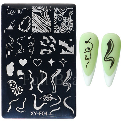 Franču nagu apzīmogošanas plāksne ģeometriskā līnija zvaigzne sirds ziedi nagu mākslas zīmogu veidnes attēlu drukāšanas zīmogi trafaretu manikīrs