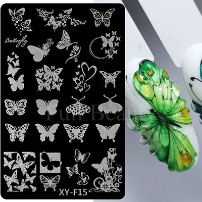 Franču nagu apzīmogošanas plāksne ģeometriskā līnija zvaigzne sirds ziedi nagu mākslas zīmogu veidnes attēlu drukāšanas zīmogi trafaretu manikīrs