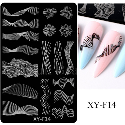 Franču nagu apzīmogošanas plāksne ģeometriskā līnija zvaigzne sirds ziedi nagu mākslas zīmogu veidnes attēlu drukāšanas zīmogi trafaretu manikīrs