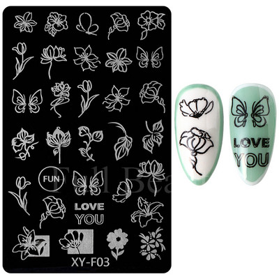 Franču nagu apzīmogošanas plāksne ģeometriskā līnija zvaigzne sirds ziedi nagu mākslas zīmogu veidnes attēlu drukāšanas zīmogi trafaretu manikīrs