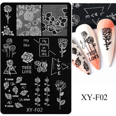 Franču nagu apzīmogošanas plāksne ģeometriskā līnija zvaigzne sirds ziedi nagu mākslas zīmogu veidnes attēlu drukāšanas zīmogi trafaretu manikīrs