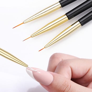 3Pcs Акрилни френски райета Nail Art Liner Brush Set 3D Tips Manicuring Ultra-thin Line Drawing Pen Четки за UV гел Инструменти за рисуване