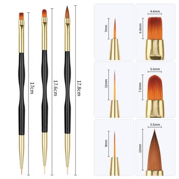 3Pcs Акрилни френски райета Nail Art Liner Brush Set 3D Tips Manicuring Ultra-thin Line Drawing Pen Четки за UV гел Инструменти за рисуване