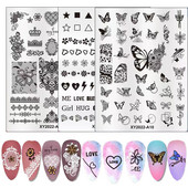 Buterfly zīmola dizaina apzīmogošanas plāksnes Abstract Lady Face Lapas Ziedu svītras Nagu zīmoga veidnes Lapu ziedu apdrukas trafarets