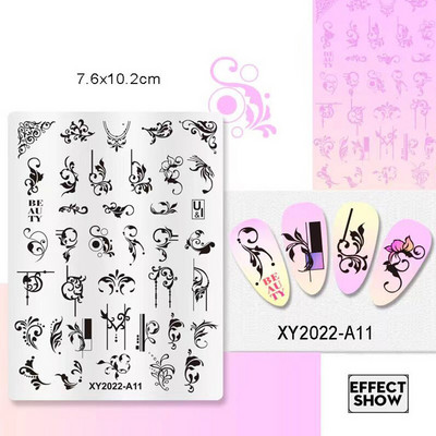 Buterfly zīmola dizaina apzīmogošanas plāksnes Abstract Lady Face Lapas Ziedu svītras Nagu zīmoga veidnes Lapu ziedu apdrukas trafarets