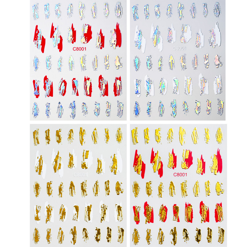 1kom Bronzing Magic Mirror naljepnica za nokte 3D zlatna/srebrna nepravilna linija Nal naljepnice Ljepljiva naljepnica 2 boje Laserski klizači 8*10