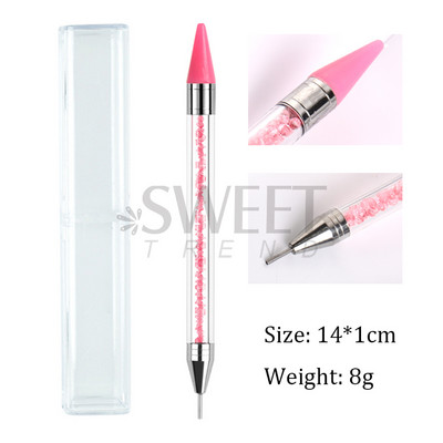 1 gab. Divu galu nagu punktēšanas pildspalva, kristāla pērlītes, rokturis Rhinestone kniedes savācējs vaska zīmuļa želeja UV birste manikīrs nagu mākslas rīki