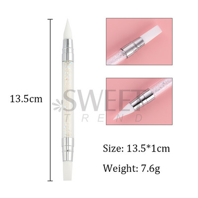 1 gab. Divu galu nagu punktēšanas pildspalva, kristāla pērlītes, rokturis Rhinestone kniedes savācējs vaska zīmuļa želeja UV birste manikīrs nagu mākslas rīki