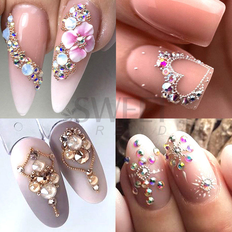 1 gab. Divu galu nagu punktēšanas pildspalva, kristāla pērlītes, rokturis Rhinestone kniedes savācējs vaska zīmuļa želeja UV birste manikīrs nagu mākslas rīki