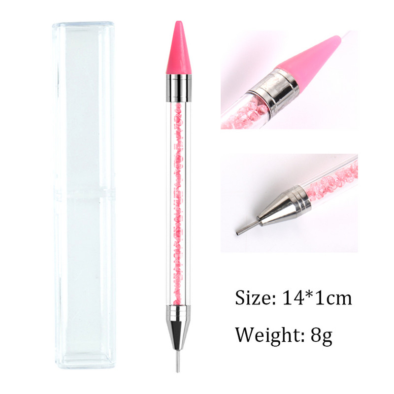 1 gab. Divu galu nagu punktēšanas pildspalva, kristāla pērlītes, rokturis Rhinestone kniedes savācējs vaska zīmuļa želeja UV birste manikīrs nagu mākslas rīki