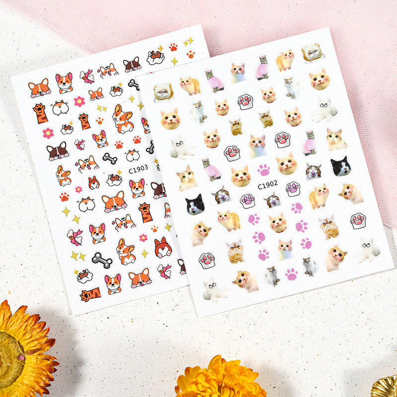 1/2/3db Kawaii Corgi 3D körömmatrica Rajzfilm Cat Shiba Inu Husky körömmatricák 8*10cm-es tapadós Lovely Dog/Cat Nail Art csúszkák %
