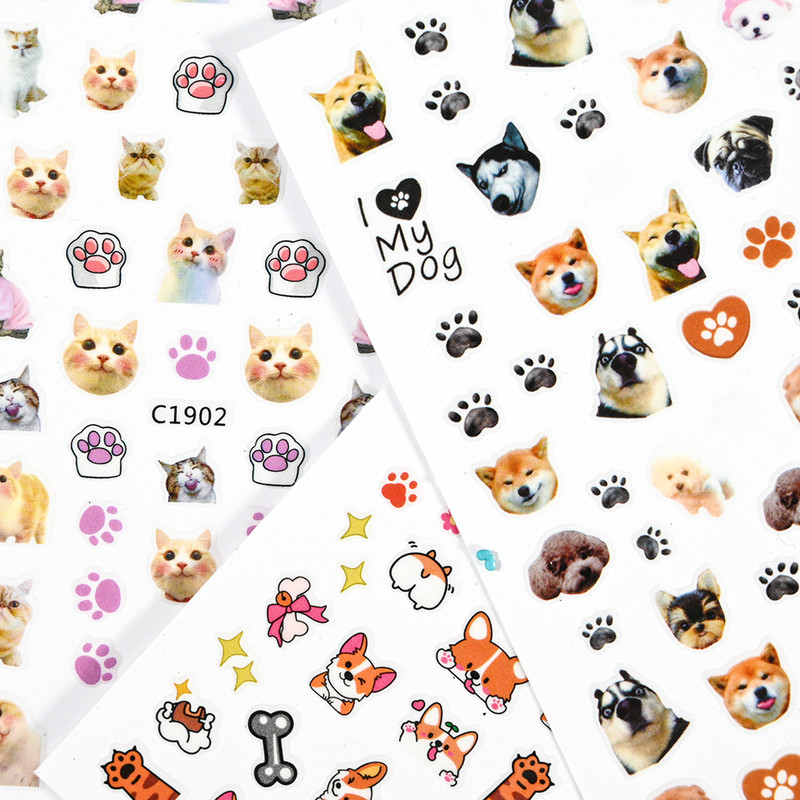 1/2/3db Kawaii Corgi 3D körömmatrica Rajzfilm Cat Shiba Inu Husky körömmatricák 8*10cm-es tapadós Lovely Dog/Cat Nail Art csúszkák %
