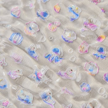 Shell Glass Dolphin Starfish Jellyfish Fantasy Beach Summer Dreamy Conch Star Αυτοκόλλητα Μαλακό ανάγλυφο 3D Διακόσμηση Nail Art Αυτοκόλλητα