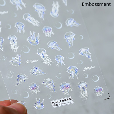Cochilii de sticlă Delfin Stea de mare Meduze Fantezie Plajă Vară Visător Conch Star Decalcomanii Moale Relief Decor 3D Autocolante Nail Art
