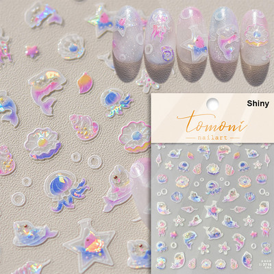 Cochilii de sticlă Delfin Stea de mare Meduze Fantezie Plajă Vară Visător Conch Star Decalcomanii Moale Relief Decor 3D Autocolante Nail Art