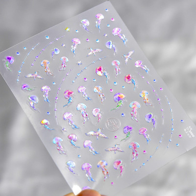 Cochilii de sticlă Delfin Stea de mare Meduze Fantezie Plajă Vară Visător Conch Star Decalcomanii Moale Relief Decor 3D Autocolante Nail Art