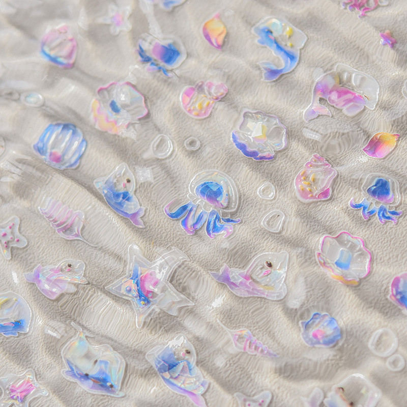 Cochilii de sticlă Delfin Stea de mare Meduze Fantezie Plajă Vară Visător Conch Star Decalcomanii Moale Relief Decor 3D Autocolante Nail Art