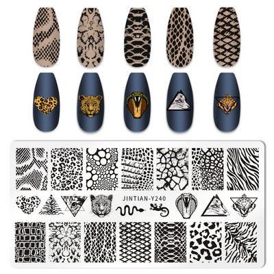 Zmijski cvijet Pločice za utiskivanje noktiju Tigar Zebra Leopard Print Slika životinja Šablon od nehrđajućeg čelika Nail Art Šablon Tekstura šablona