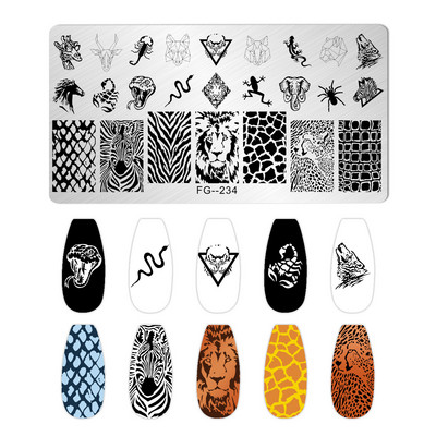 Zmijski cvijet Pločice za utiskivanje noktiju Tigar Zebra Leopard Print Slika životinja Šablon od nehrđajućeg čelika Nail Art Šablon Tekstura šablona