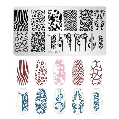 Zmijski cvijet Pločice za utiskivanje noktiju Tigar Zebra Leopard Print Slika životinja Šablon od nehrđajućeg čelika Nail Art Šablon Tekstura šablona